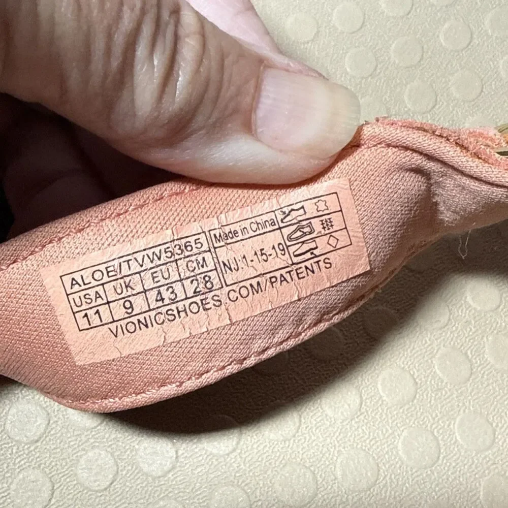 Vionic Tide Aloe Toe Post Sandals Pink / Orange Size 11 Gold Ring Detail EUC